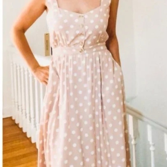 Reformation | Lanai Pink & White Polka Dot Midi Dress Small Retro Sleeveless - Picture 3 of 11